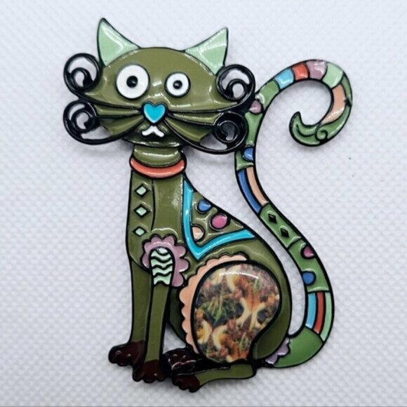 Adorable artistic large cat vintage style brooch - Picture 1 of 3